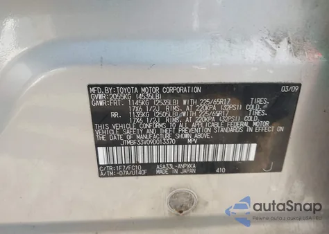 2009 Toyota Rav4 из США, поврежденный, VIN JTMBF33V09D013370